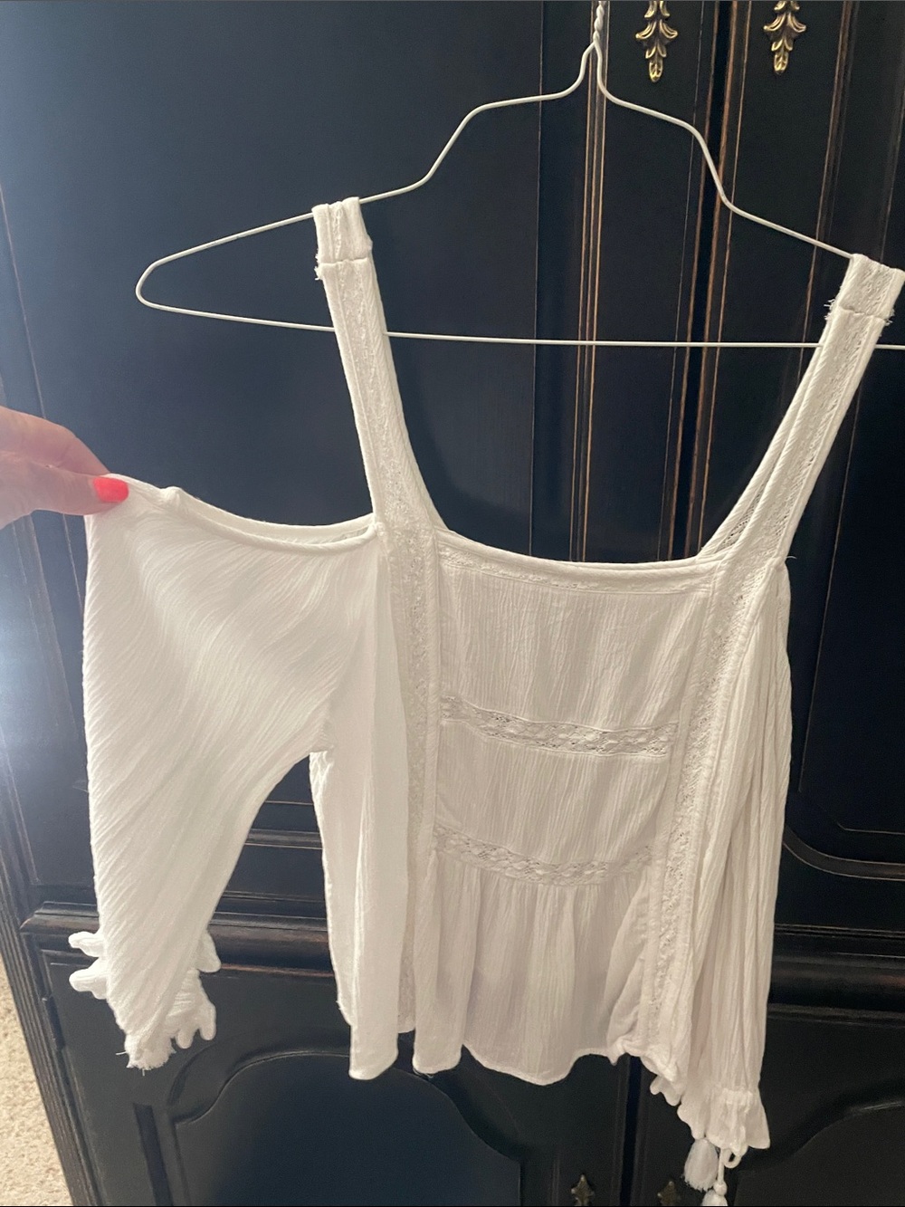American Eagle Outfitters White Cold-Shoulder Peasant Top